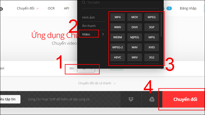 Chọn định dạng cần chuyển > Chuyển đổi